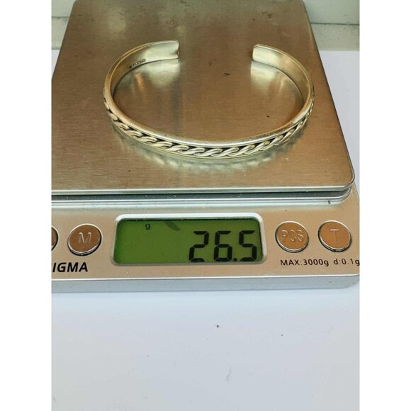 Estate Sterling Silver 925 Cuff Bangle Bracelet Rope Chain Design 6" Wrist 26.5g - Picture 9 of 11